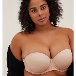 Torrid BEIGE MICROFIBER & LACE PUSH-UP MULTIWAY STRAPLESS BRA 44DD
